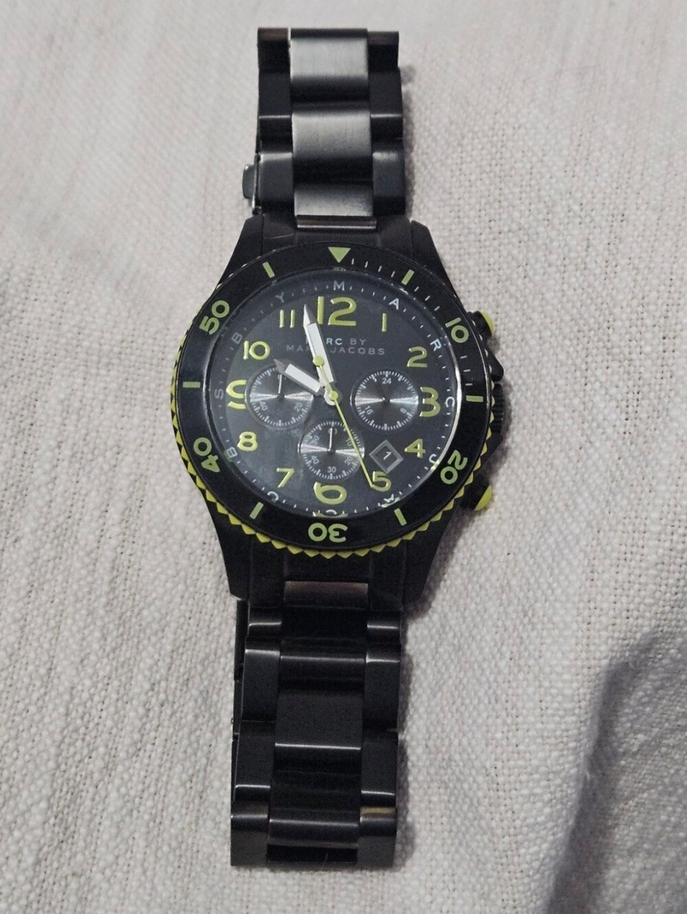 Marc by Marc Jacobs Black Chronograph Watch Neon Green Stainless Steel, Men's